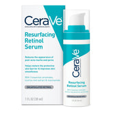 CeraVe Resurfacing Retinol Serum en botella frontal, ideal para uso diario en piel post-acné.