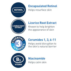 CeraVe Resurfacing Retinol Serum con raíz de regaliz y niacinamida para tono más uniforme.