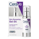 CeraVe Skin Renewing Gel Oil bottle shows fragrance-free, non-greasy hydration.