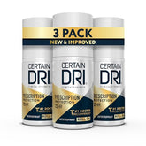 Certain Dri prescription-strength bottle close-up showing fragrance-free protection.