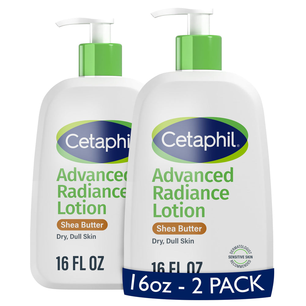 Cetaphil Advanced Radiance Lotion bottle delivers fragrance-free hydration for dry skin.
