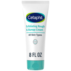 Cetaphil crema exfoliante en tubo, enfoque en envase, suaviza piel áspera