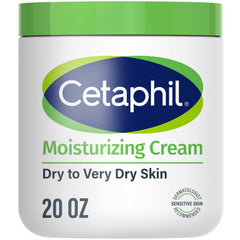 Cetaphil Crema hidratante para piel seca aplicada en rostro y cuerpo, alivio inmediato.