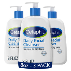 Cetaphil Daily Facial Cleanser bottle shown for gentle daily cleansing on sensitive skin.