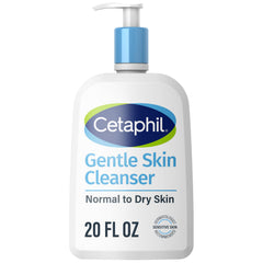Cetaphil limpiador facial suave en botella, ideal para piel sensible.