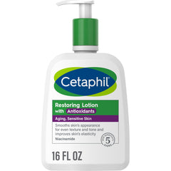 Cetaphil Restoring Antioxidants: botella de 16 onzas para hidratación diaria de piel sensible.