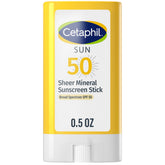Cetaphil Sheer Mineral Sunscreen Stick frente, aplicación rápida y ligera con SPF 50.