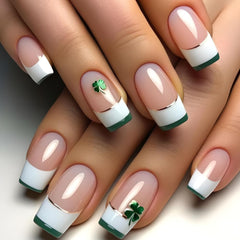 CEWEWP uñas postizas Día de San Patricio, formato cuadrado con brillo y colores festivos.