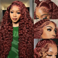 Cfaimity reddish-brown lace front wig with 30 inch length for dramatic length and volume.