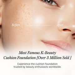Skin texture close-up showing CHALLANS DE PARIS cushion natural-to-full coverage
