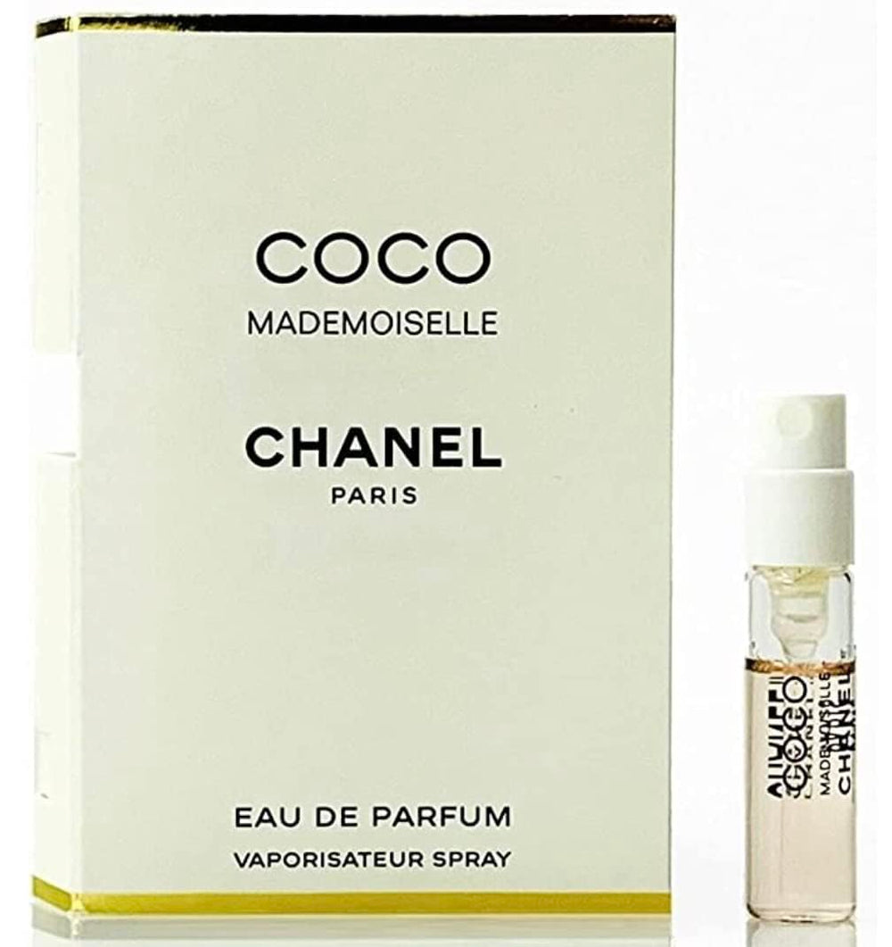 CHANEL Coco Mademoiselle EDT mini vial on card for portable luxury fragrance sampling