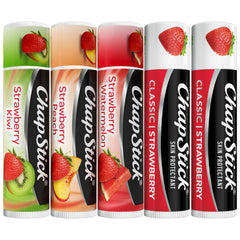 ChapStick balsamo labial fresa kiwi, tubo compacto para hidratación diaria.