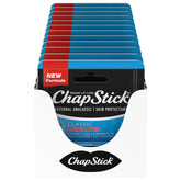 ChapStick Classic Medicated lip balm tube close-up shows camphor for dry lips
