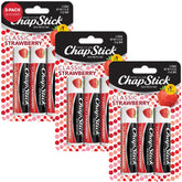 ChapStick Classic Strawberry en tubo rosado para hidratación rápida.