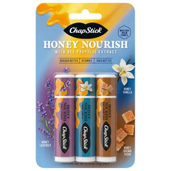 ChapStick Honey Nourish Vanilla lip balm tube showing smooth daily moisture benefits