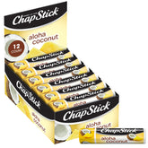 ChapStick Balsamo labial Aloha Coconut en empaque de 12, ideal para hidratación diaria.