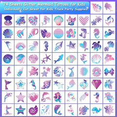 Conjunto de 74 tatuajes sirena CHARLENT para fiestas infantiles.