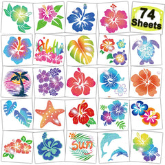 CHARLENT Tatuajes brillo Hibisco para fiesta Aloha, hacen sonrisas entre niños.