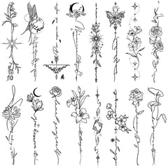 Tatuajes temporales CHARLENT con líneas y flores, para brazos o espalda.