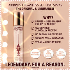 Charlotte Tilbury Airbrush Flawless Setting Spray fine mist dispenses evenly for priming and refreshing