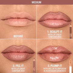Lip Cheat Contour Duo sculpt shade creates defined outer edges with a soft shadow