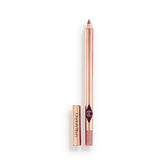 Lip Cheat Pillow Talk liner swatch on lips for a fuller, defined pout by Charlotte Tilbury