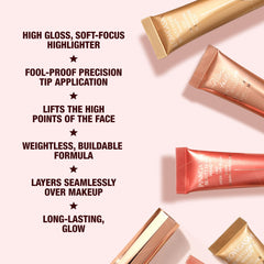 Charlotte Tilbury Pillow Talk Beauty Light Wand highlight on cheekbones.
