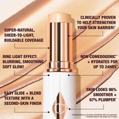 Charlotte Tilbury Unreal Skin Tint 4 Fair swatches on skin for neutral undertones