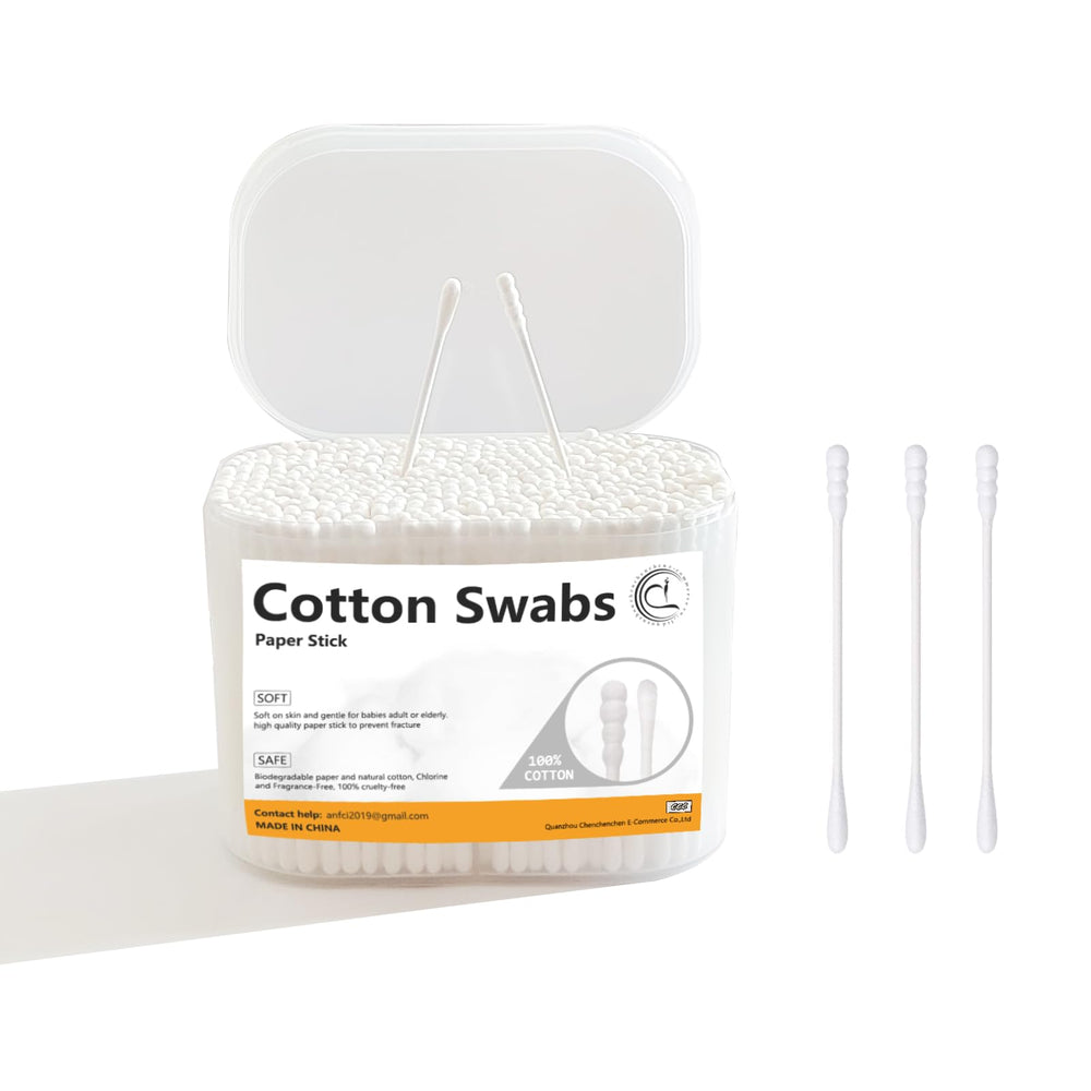 Chenchenchen 1000-count mini cotton swabs with spiral head for safe, precise cleaning.