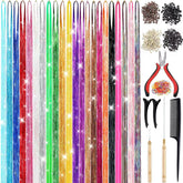 CHENZI hair tinsel kit with 22 colors and 7700 strands for vibrant looks.