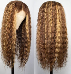 Chesma honey blonde 4/27 wig close-up highlighting vibrant color and texture.