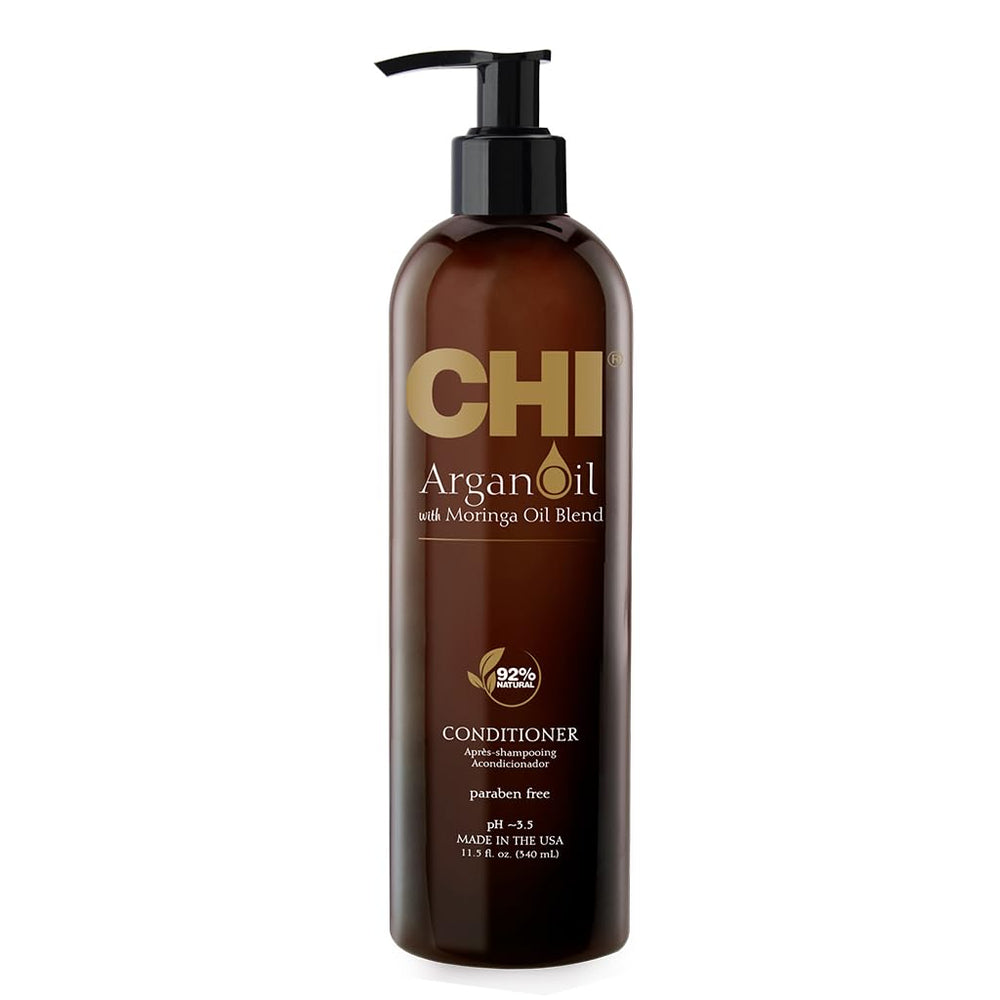 CHI Argan Oil Conditioner: botella que sugiere hidratación y brillo suave.