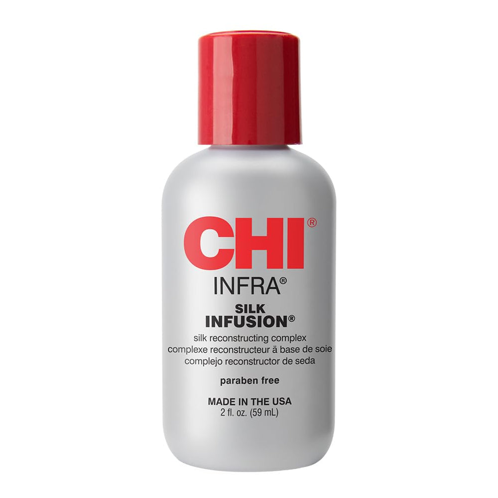 CHI Infra Silk Infusion: botella visible para tratamiento sin enjuague y protección térmica