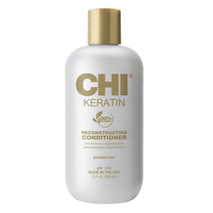 CHI Keratin Acondicionador Reconstrucción: botella que sugiere hidratación profunda y fortalecimiento del cabello