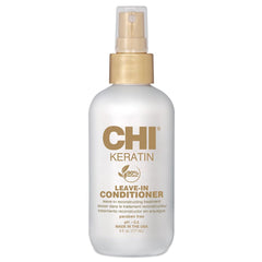 Acondicionador CHI Keratina sin enjuague en botella, hidratación y reparación suaves.