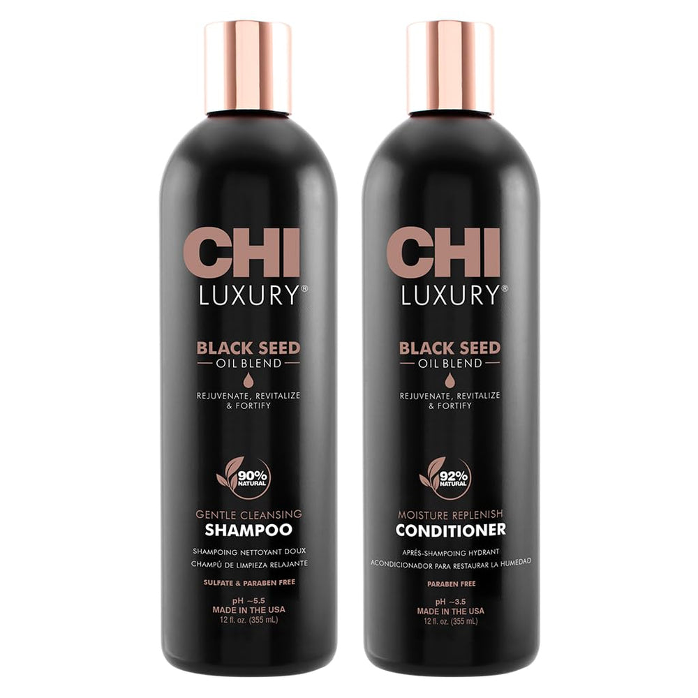 CHI Luxury Black Seed Oil Shampoo bottle front view promotes shine and body