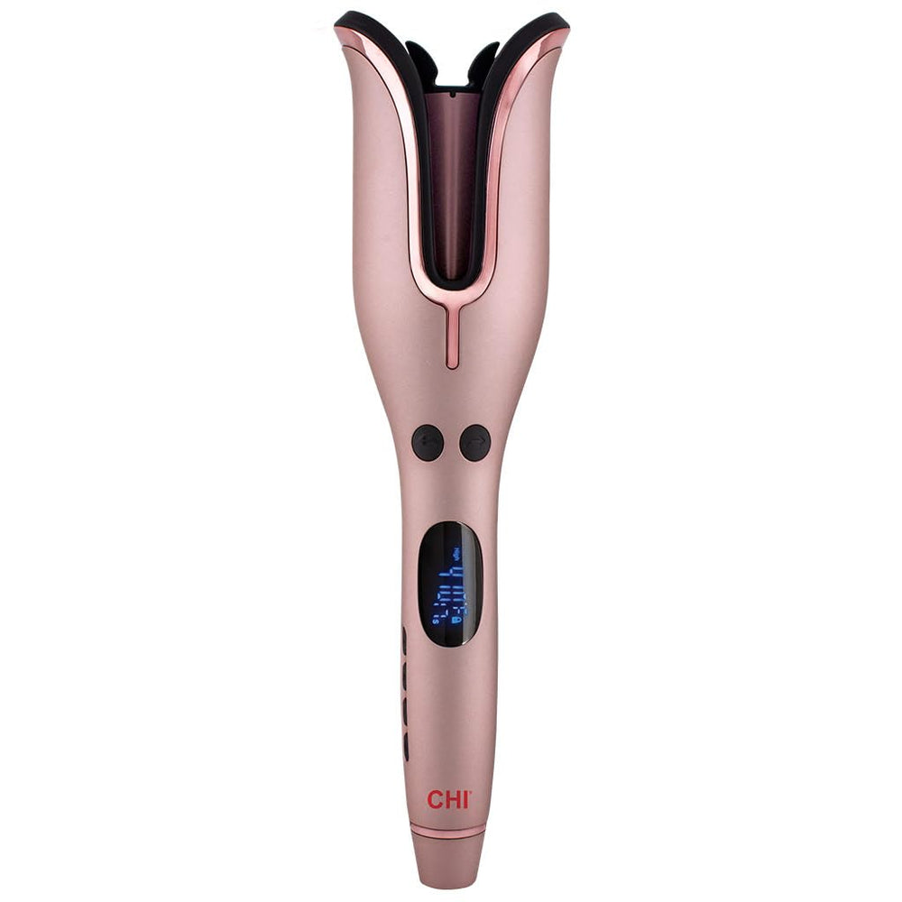 CHI Spin N Curl rose-gold curling iron close-up showing waves.