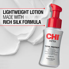 CHI Total Protect Defense Lotion application on hair shows even distribution from roots to ends.