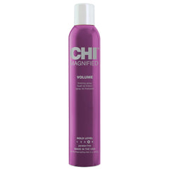 CHI Magnified Volume Finishing Hair Spray, botella visible para volumen duradero y brillo.