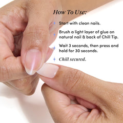 Chillhouse press-on nails back-of-tip application showcases quick secure hold