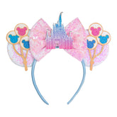 CHuangQi Mouse Ears Headband with Bow front view shows sparkly double-sided sequins.