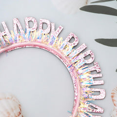 Diadema CIEHER con letras rosas y purpurina, perfecta para sesiones de cumpleaños.