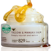 Cinder Brands grass-fed suet tallow balm jar close-up showing rich texture for skin care