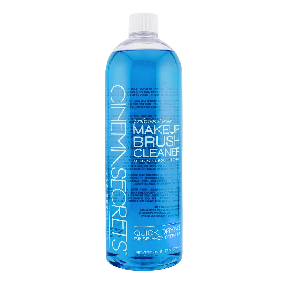 Cinema Secrets brush cleaner bottle shows quick-dry action for fast tool refresh.