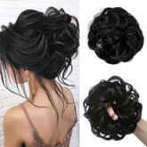 CJL HAIR large messy bun piece jet black closeup adds instant volume.