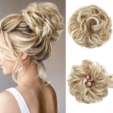 CJL HAIR large messy bun piece in dirty blonde viewed from front for instant volume.