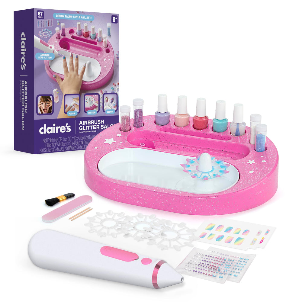 Claire's airbrush glitter pen for smooth, customizable nail shimmer.