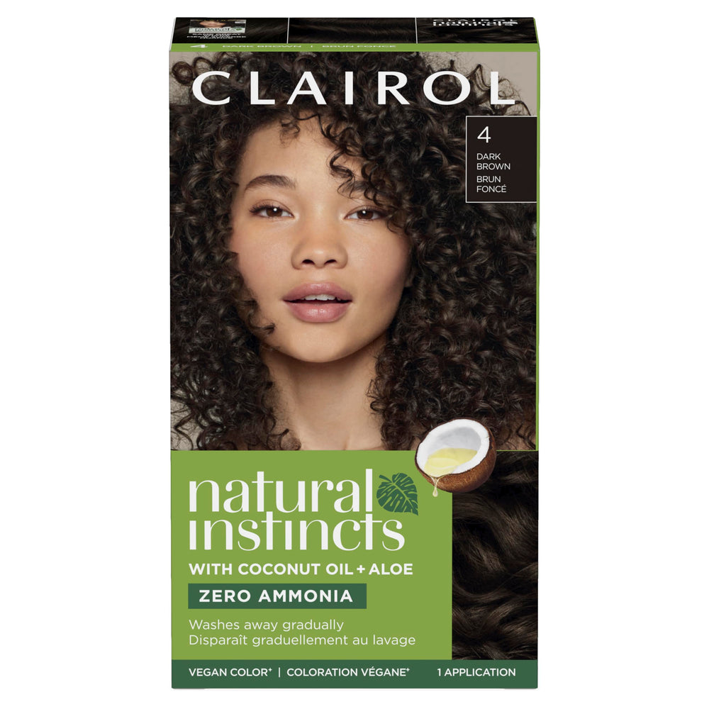 Clairol Natural Instincts 4 Dark Brown color cream for rich natural shade.