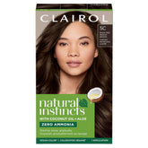 Clairol Natural Instincts 5C color cream demonstrates brass-free medium brown shade.