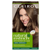 Clairol Natural Instincts 6 Light Brown color kit, radiant shade.